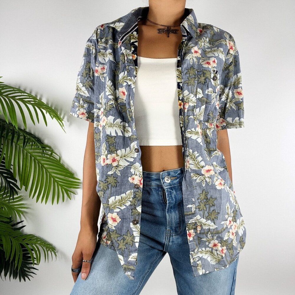 7Diamonds Men's Hawaiian Floral Retro Dadcore Reversed Short Sleeve Shirt / M